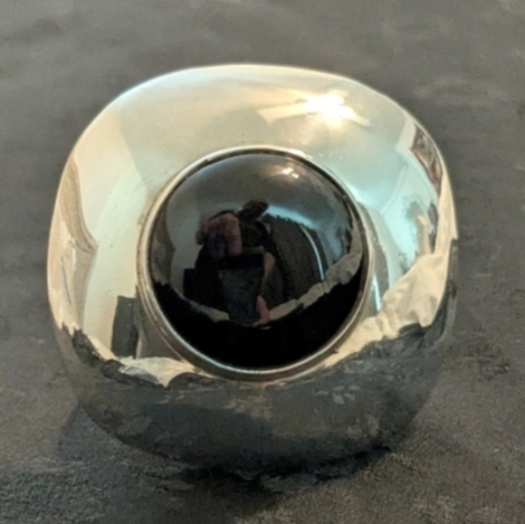 Handmade Jewelry - Large Statement Ring Onyx Sterling Unique Repurposed Upcycled Vintage Adjustable